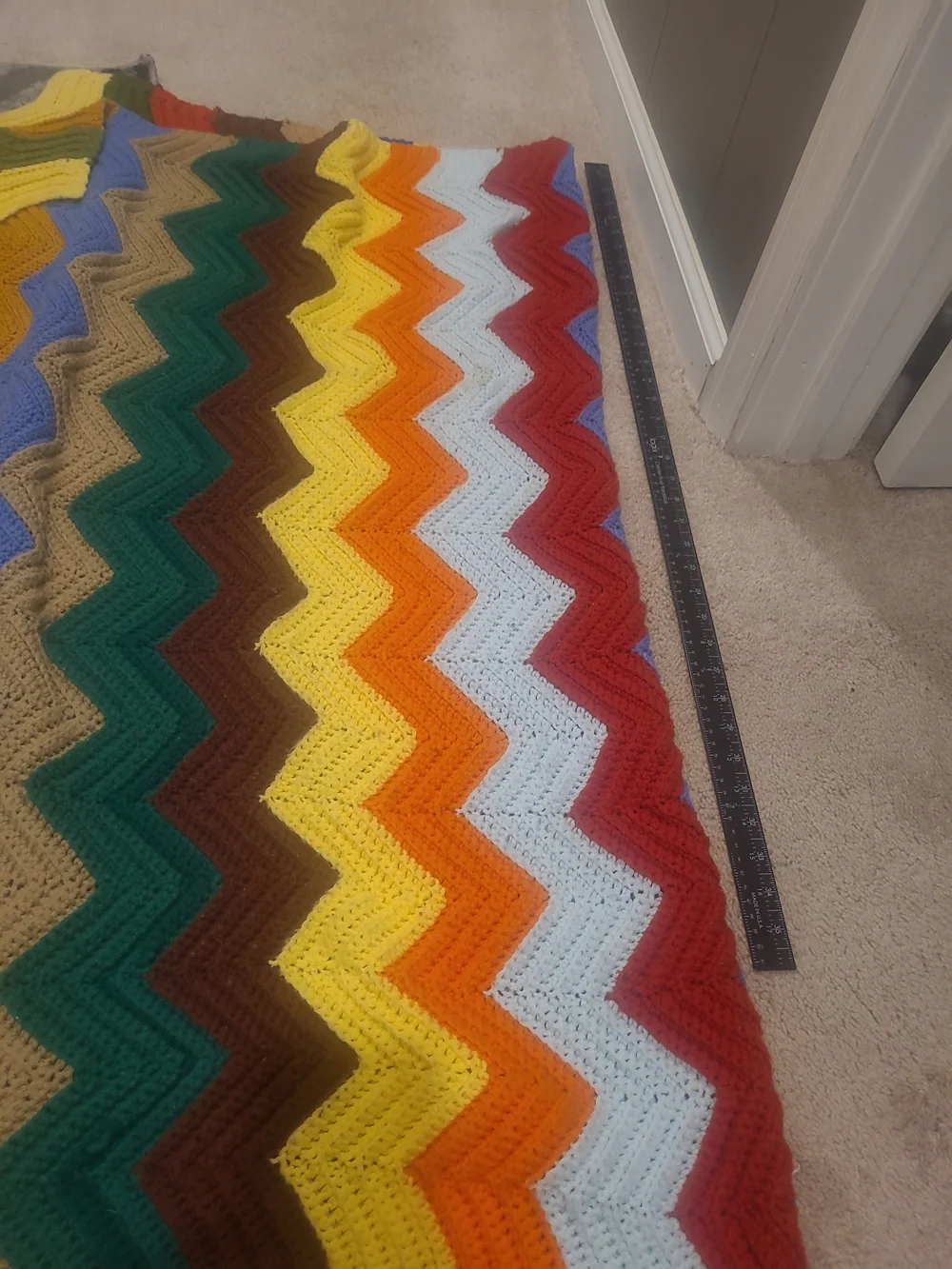 Vintage Afghan Multicolored 80's Throw Knit Blanket Hand Knit